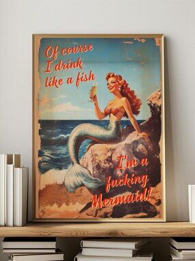 Retro Mermaid Wall Art Student Decor College Girl Gift Poster